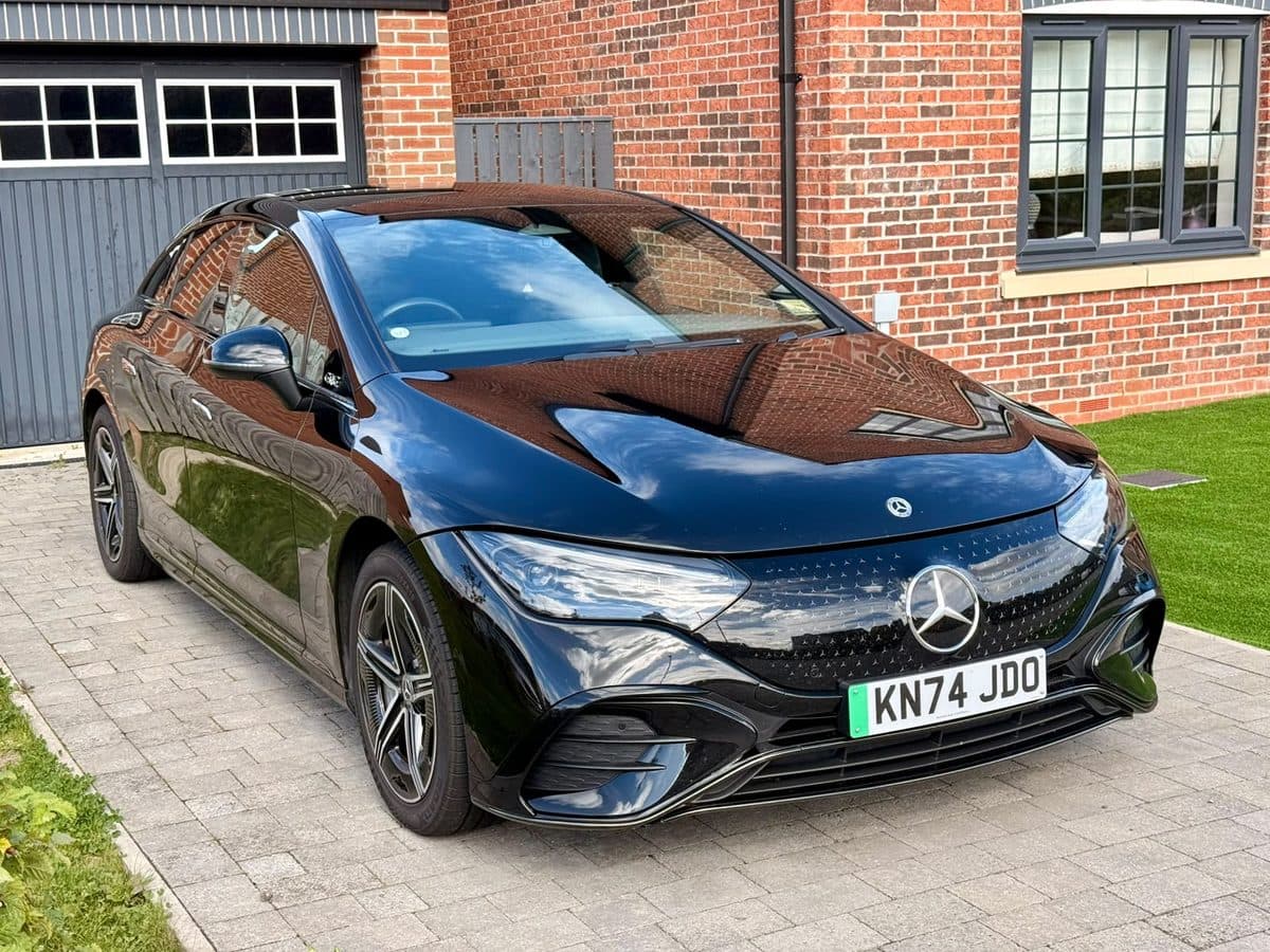 City Wheels Mercedes EQE waiting in a driveway, ready for pickup